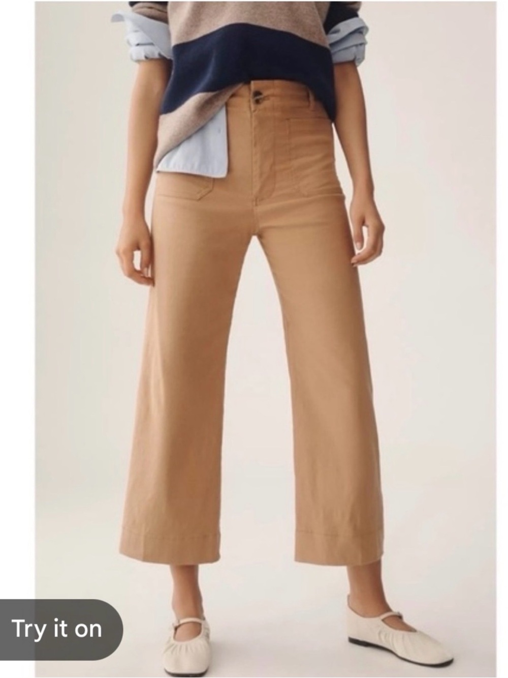 Maeve Anthropologie The Colette Cropped Wide Leg Pants Camel Size 26